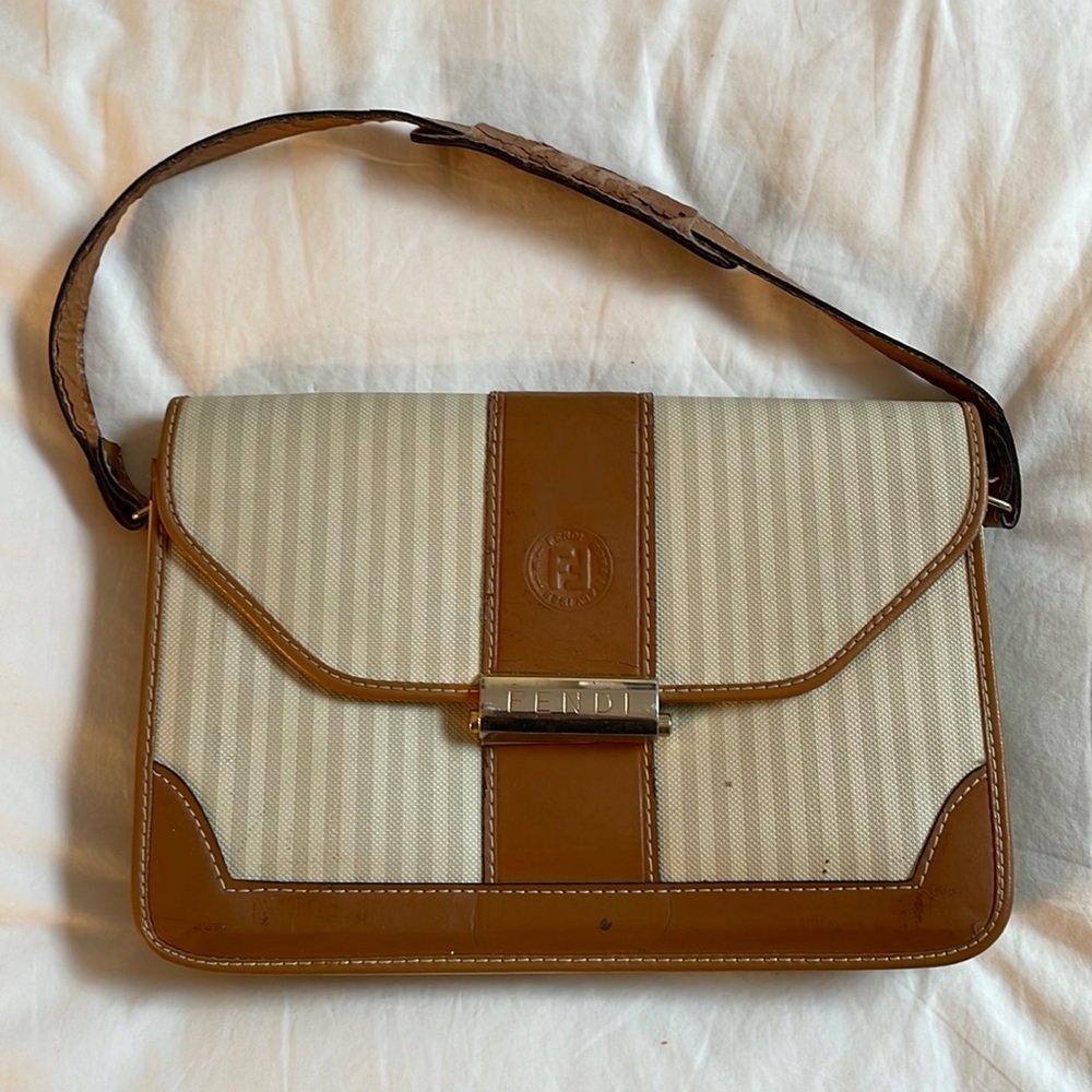 Ivory subtle striped vintage Fendi handbag